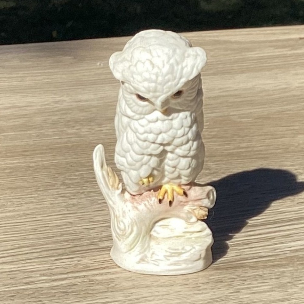 Vintage Cybis Ceramic Owl Figurine Perched on Branch‎ White Ivory Owl Statue